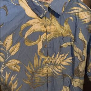 Tommy Bahama Silk Blend Floral Hawaiian Shirt - Blue with Large Leaf Print